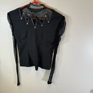 gothic top fishnet sleeve collar zigzag silver metal stud cosplay small festival